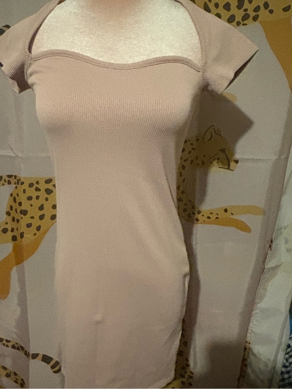 H&M Short Sleeve Ribbed Mini Dress in Light Blush